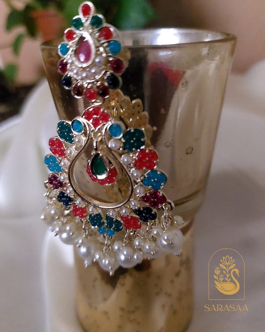 SarasaaFashion Gold Floral  Multicolour Dangler Chandbali Earrings  - 121