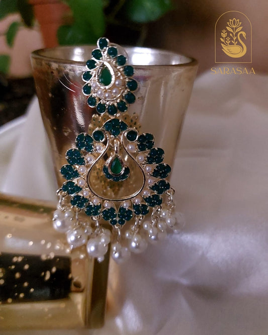 SarasaaFashion Gold Floral  Green Dangler Chandbali Earrings  - 122