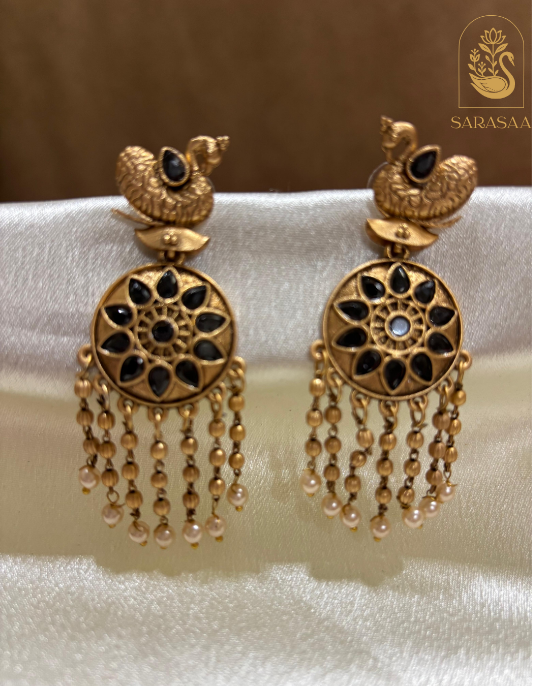 SarasaaFashion Gold Plated Crystal Stone And Pearls Dangler Earrings  - 150