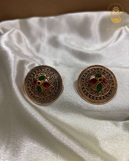 SarasaaFashion Gold-Plated Floral Studs Earrings - 155