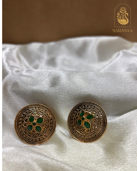 SarasaaFashion Gold-Plated  Green Floral Studs Earrings - 156