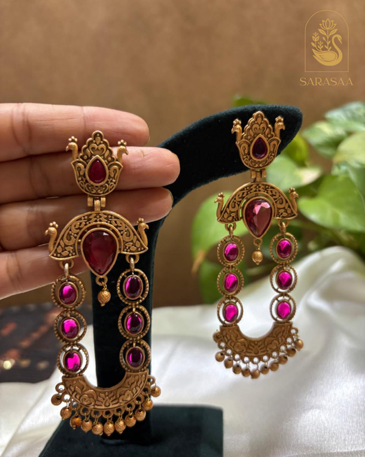 SarasaaFashion Kundan Studded Peacock Shaped Jadau Drop Earrings - 163