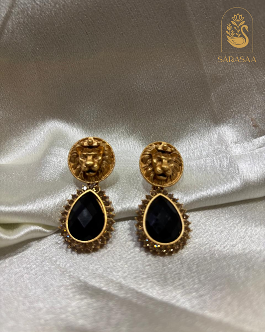 SarasaaFashion Gold Black Lion Head Drop Earrings - 165