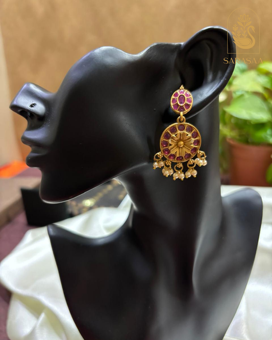 SarasaaFashion Gold-Plated Kundan Stone Studded Antique Tribal Drop Earrings - 169
