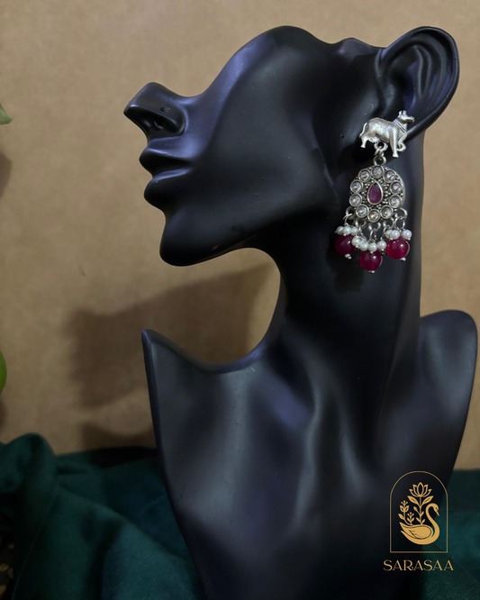 SarasaaFashion Oxidised Silver Elephant Jhumka Earrings - 178