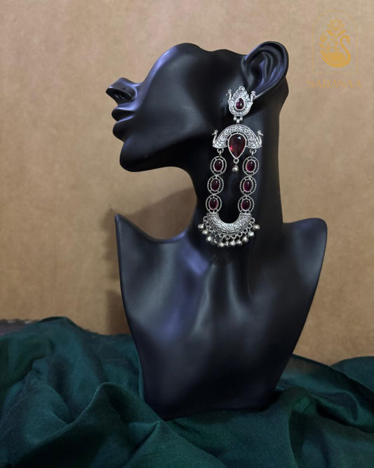 SarasaaFashion Ruby Pink Stoned Oxidized chandelier Drop Earrings - 184