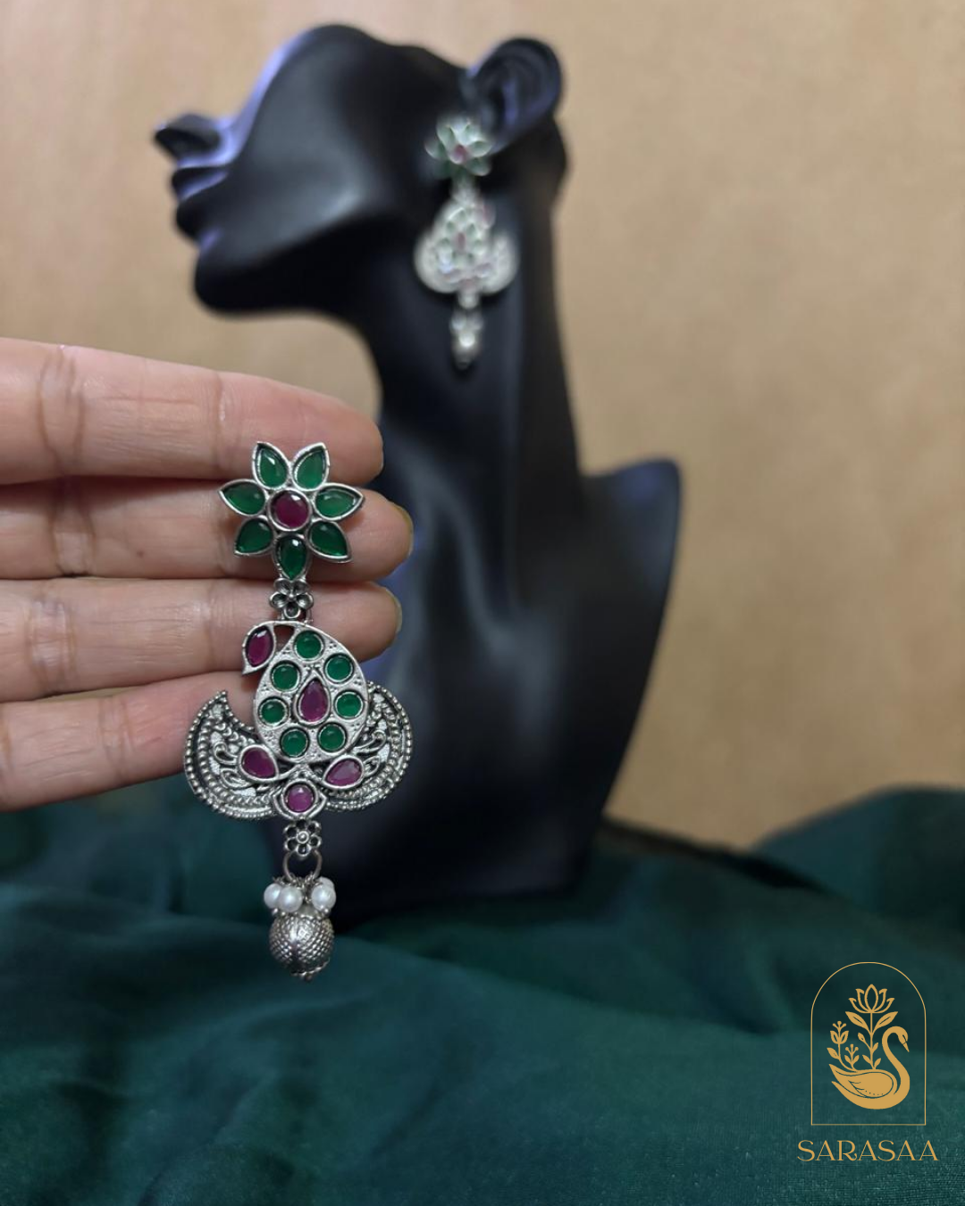 SarasaaFashion Classic Chandbali Oxidized Earrings - 185