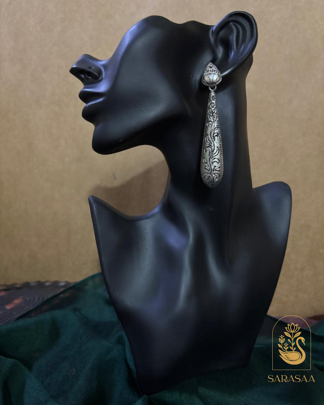 SarasaaFashion Oxidized Sterling Silver Teardrop Dangle Earrings - 186