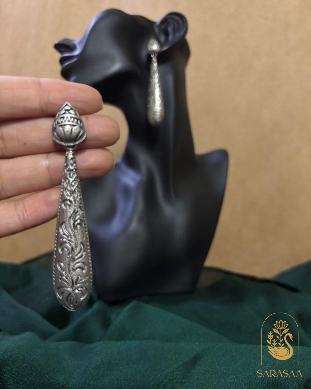 SarasaaFashion Oxidized Sterling Silver Teardrop Dangle Earrings - 186