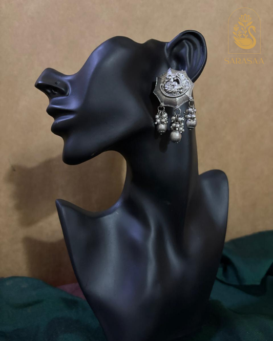 SarasaaFashion Oxidised Silver Peacock Dangle Earrings - 188