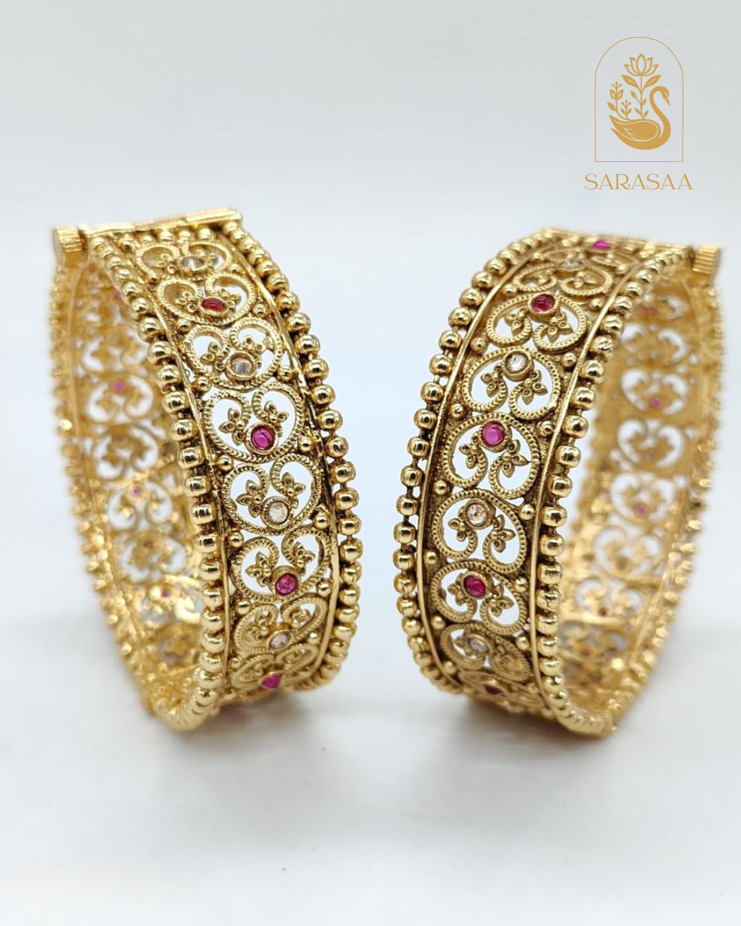 Sarasaa Rajwadi Matte Gold Plated Antique Designer Bangles for Women  - 262