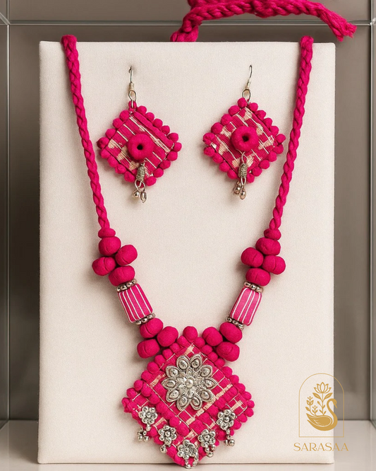 SarasaaFashion Pink Tribal-Inspired Necklace Set - 194