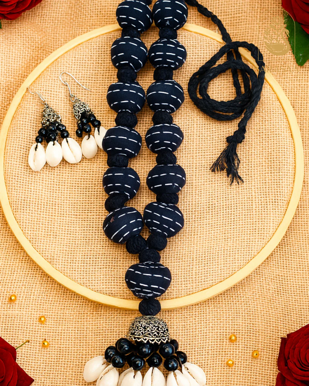 SarasaaFashion Black Handcrafted Cowrie Shell Necklace Set  - 196