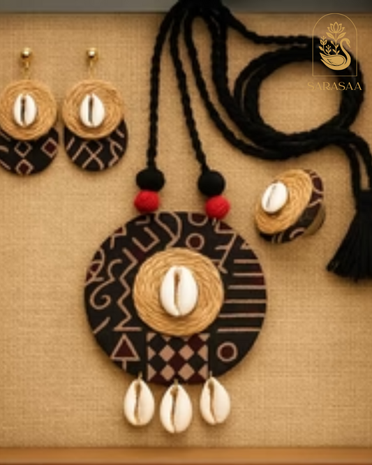 SarasaaFasion Tribal Round Pendant Cowrie Necklace Set - 199