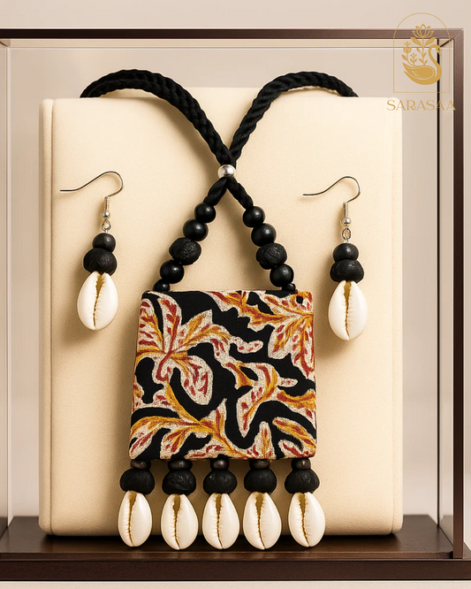SarasaaFasion Black Tribal Leaf Pendant Necklace Set - 200