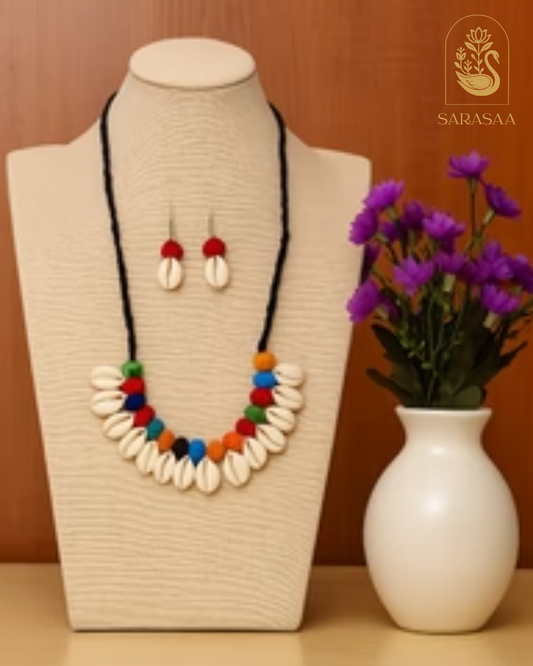 SarasaaFasion Multicolor Threaded Cowrie Necklace Set - 201