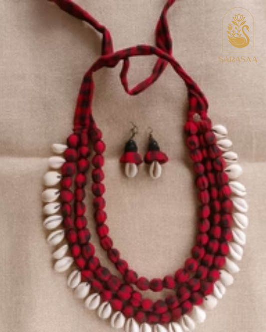 SarasaaFasion Elegant Red & Shell Layered Necklace Set - 202