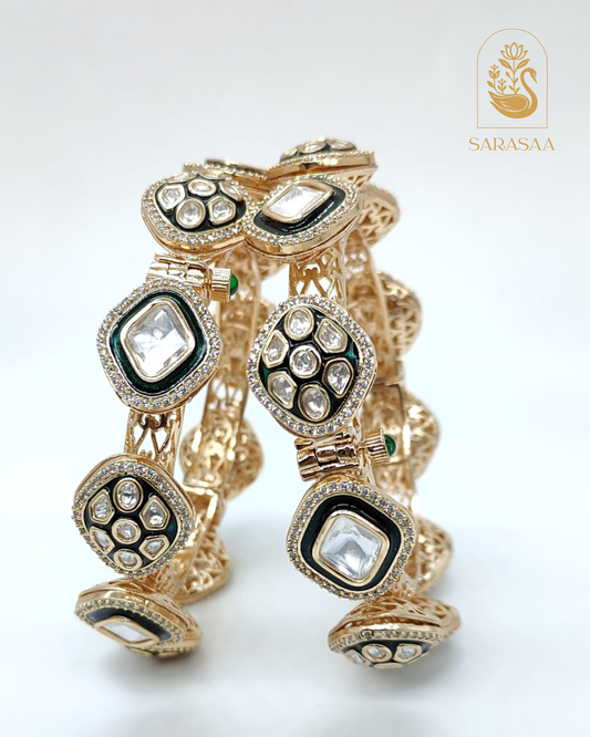 SarasaaFashion Exquisite Kundan & Polki Inspired Openable Bangles by SARASAA - 214