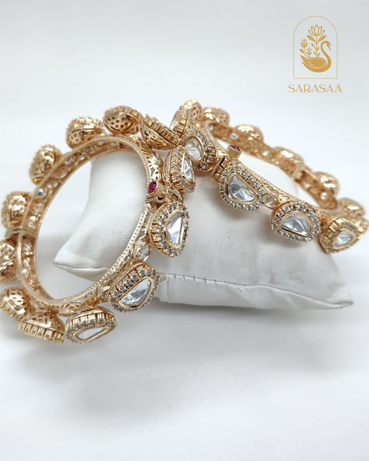 SarasaaFashion Exquisite Gold-Toned Polki/Kundan Designer Bangles with Embellished Detailing - 215