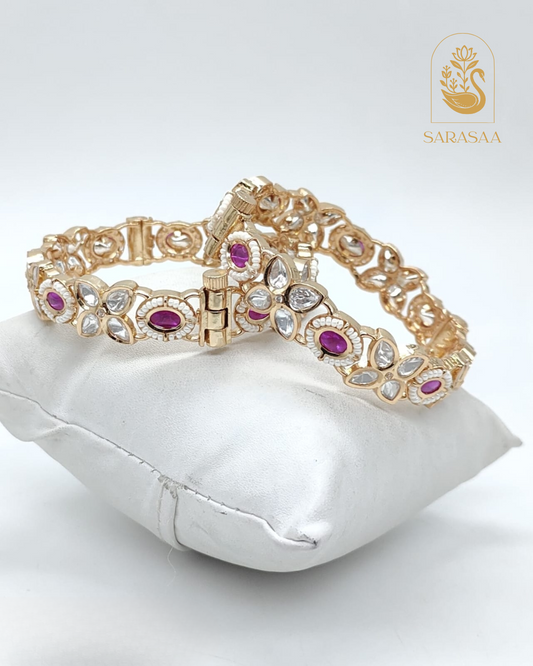 SarasaaFashion Moissanite Polki Kundan Bangles with Ruby Accents - 216