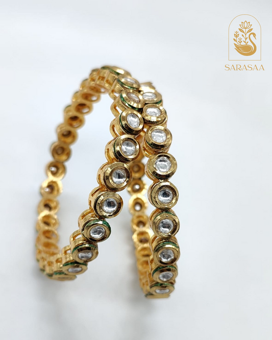 SarasaaFashion Exquisite Gold-Plated Kundan Bangles with Clear Stone Embellishments - 223