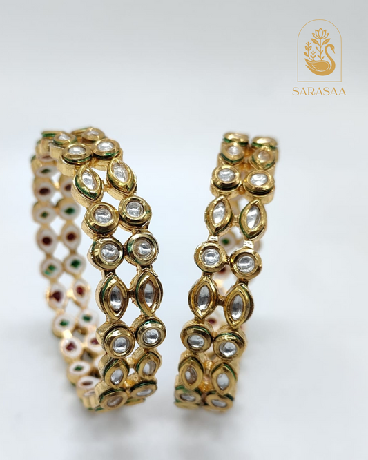 SarasaaFashion Traditional Gold-Plated Kundan Bangles - 224