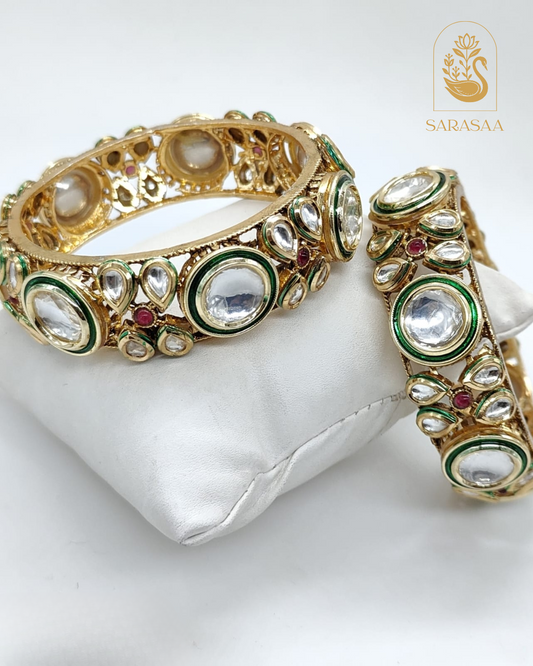SarasaaFashion Meenakari Kundan Rajwadi Gold Plated Kada/Bangles - 230