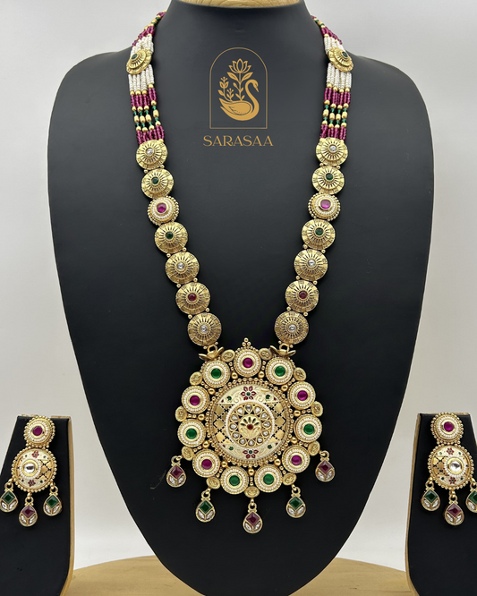 Sarasasa Exquisite Traditional Indian Long Necklace Set with Meenakari and Kundan Work - 235