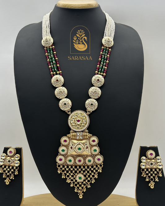 Sarasaa Traditional Long Necklace Set with Matching Earrings - 239