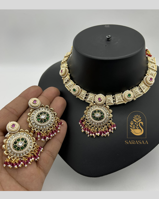 Sarasaa Rajwadi Kundan Necklace Set with Matching Earrings