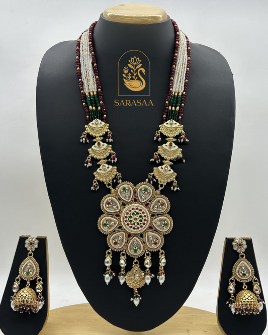 Sarasaa Everlasting Jadau Gold Plated Pearl Long Necklace Set - 244