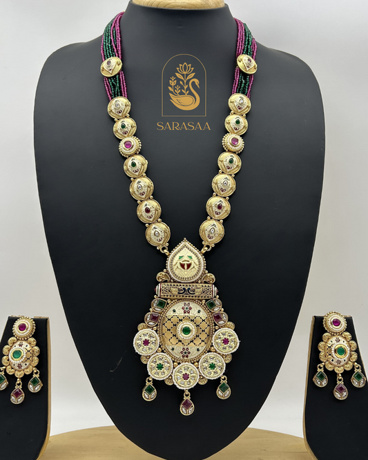 Sarasaa Antique Gold-Toned Necklace Set with Matching Earrings - 248