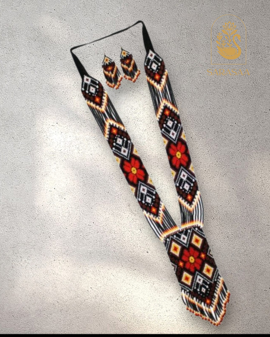 Sarasaa Handmade Native American Style Glass Seed Bead Necklace & Earring Set