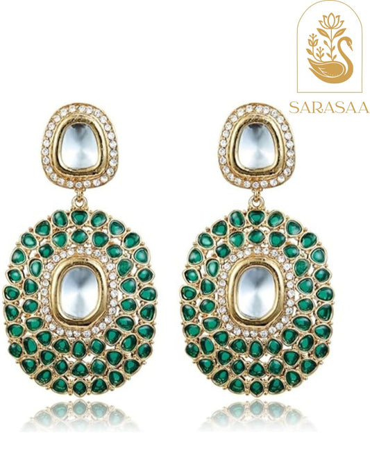 SarasaaFashion Roohani Green Kundan Earrings  - 128