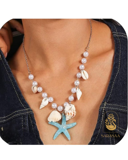 SarasaaFashion Seashell, Starfish, and Pearl Charm Necklace  - 140