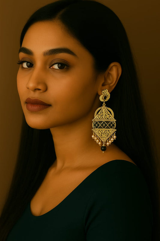 SarasaaFashion Traditional Indian Gold-Toned Dangle Earring - 170