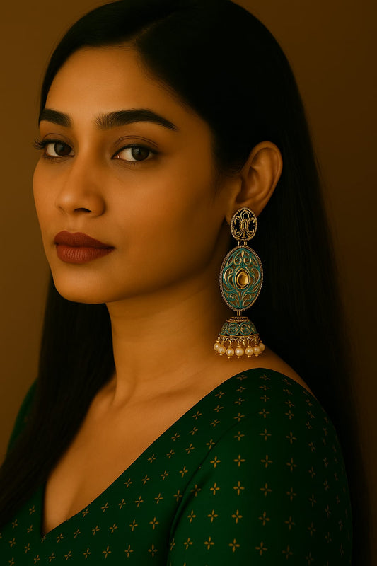 SarasaaFashion Gold Plated Crystal Stone And Meenakari Jhumki Earrings - 158