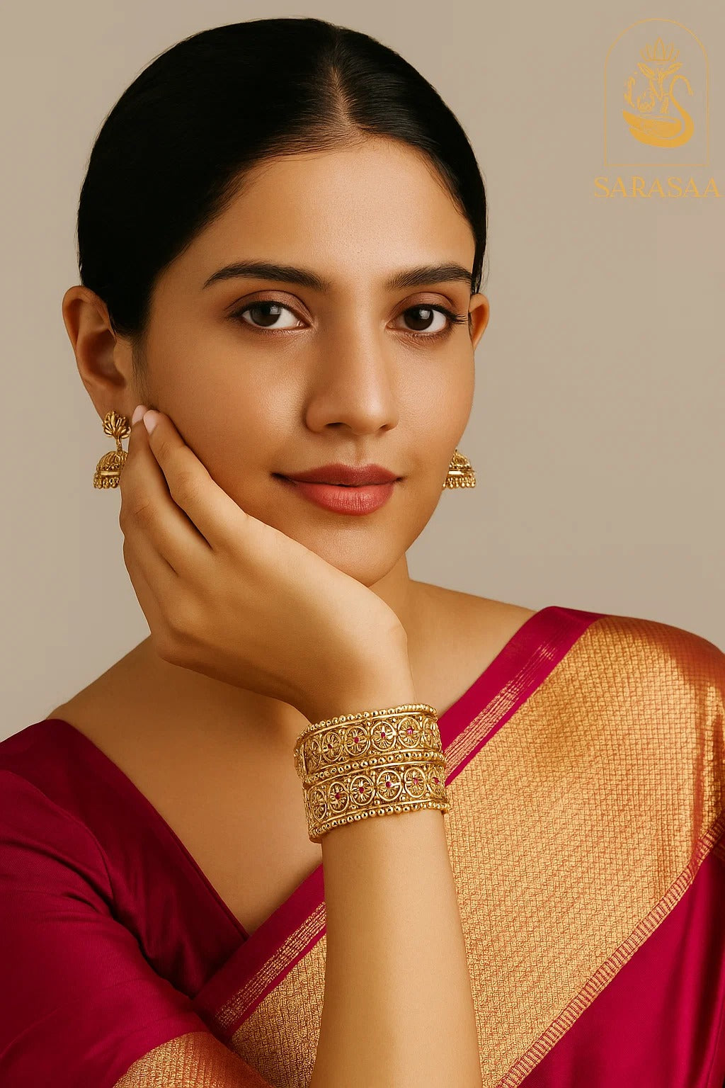 Sarasaa Rajwadi Matte Gold Plated Antique Designer Bangles for Women  - 262